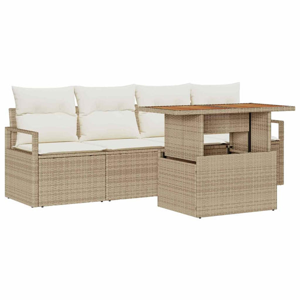 vidaXL Garden Sofa Set with Cushions 5 pcs Beige and Cream