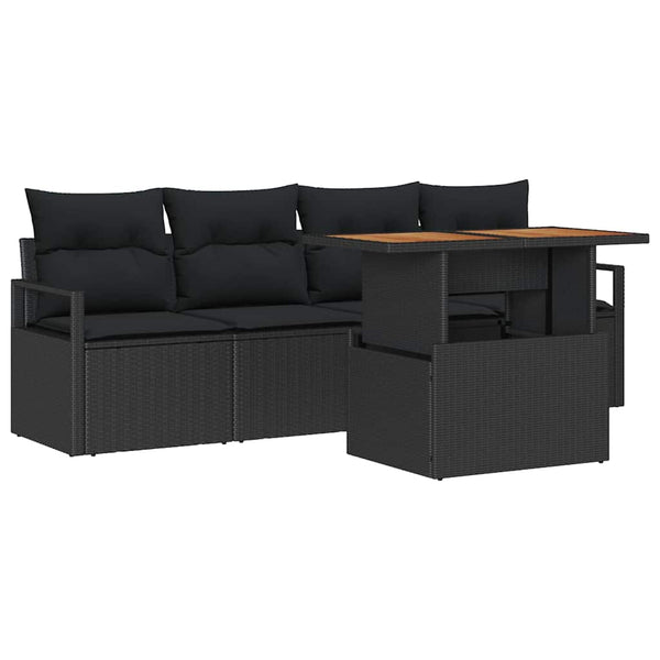 vidaXL Garden Sofa Set with Cushions 5 pcs Black