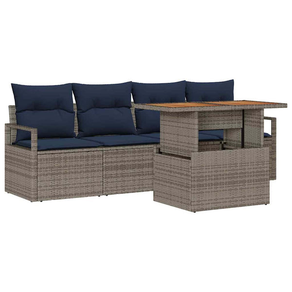 vidaXL Garden Sofa Set with Cushions 5 pcs Grey and Navy Blue