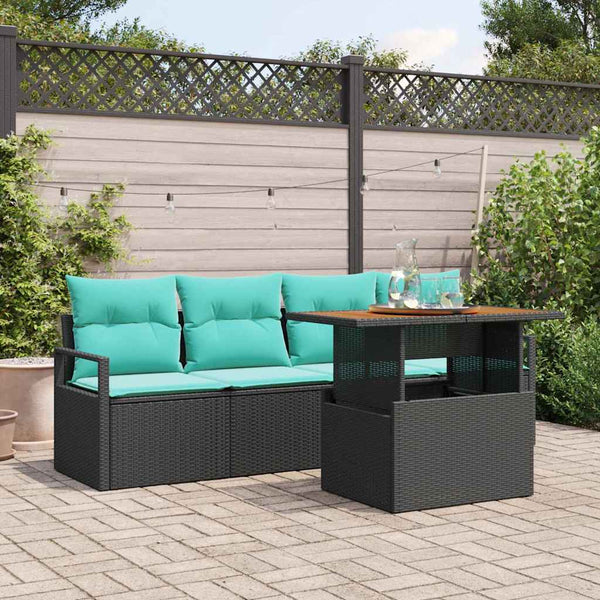 vidaXL Garden Sofa Set with Cushions 5 pcs Black and Blue