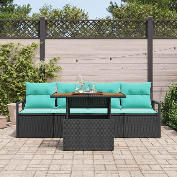 vidaXL Garden Sofa Set with Cushions 5 pcs Black and Blue
