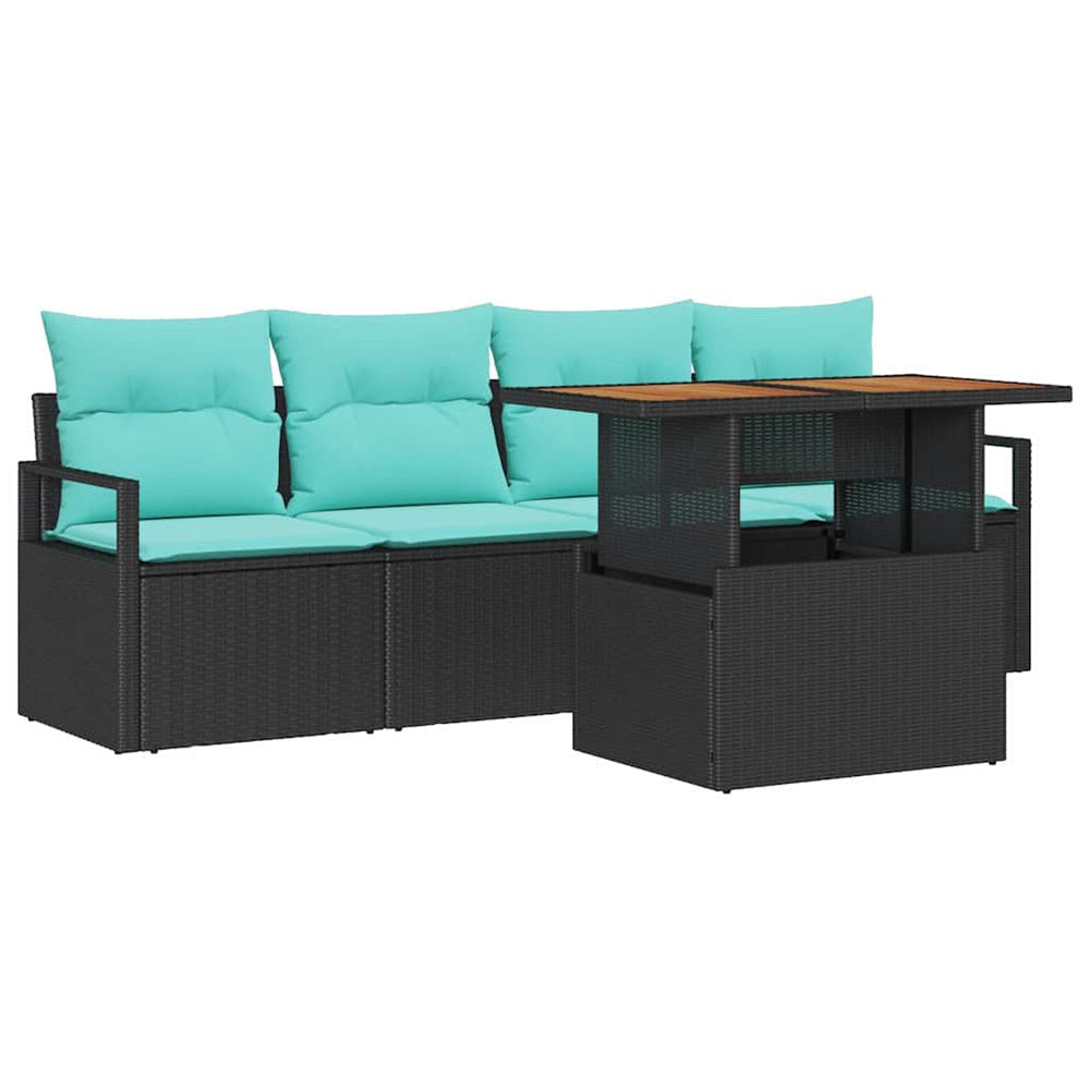 vidaXL Garden Sofa Set with Cushions 5 pcs Black and Blue