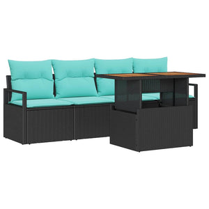 vidaXL Garden Sofa Set with Cushions 5 pcs Black and Blue