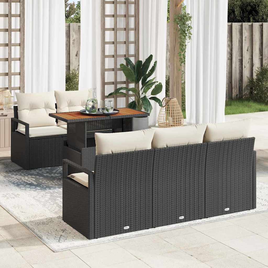 Garten Sofa Set Schwarz & Creme mit Kissen