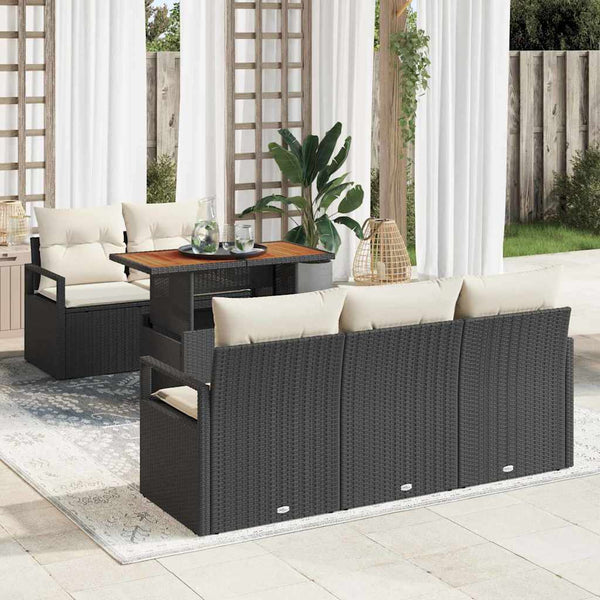 Garten Sofa Set Schwarz & Creme mit Kissen