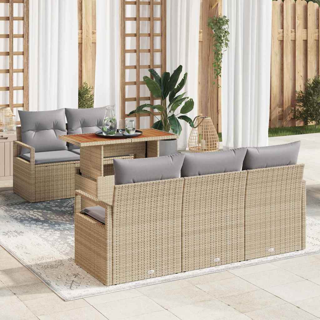 Garten Sofa Set mit Kissen, Beige/Hellgrau, 6-teilig