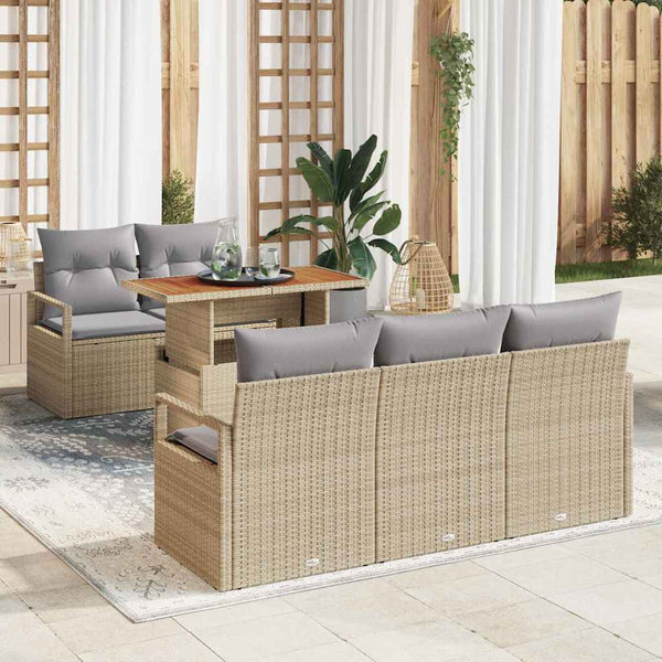 Garten Sofa Set mit Kissen, Beige/Hellgrau, 6-teilig