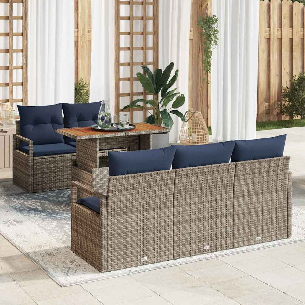 vidaXL Garden Sofa Set with Cushions 6 pcs Grey and Navy Blue