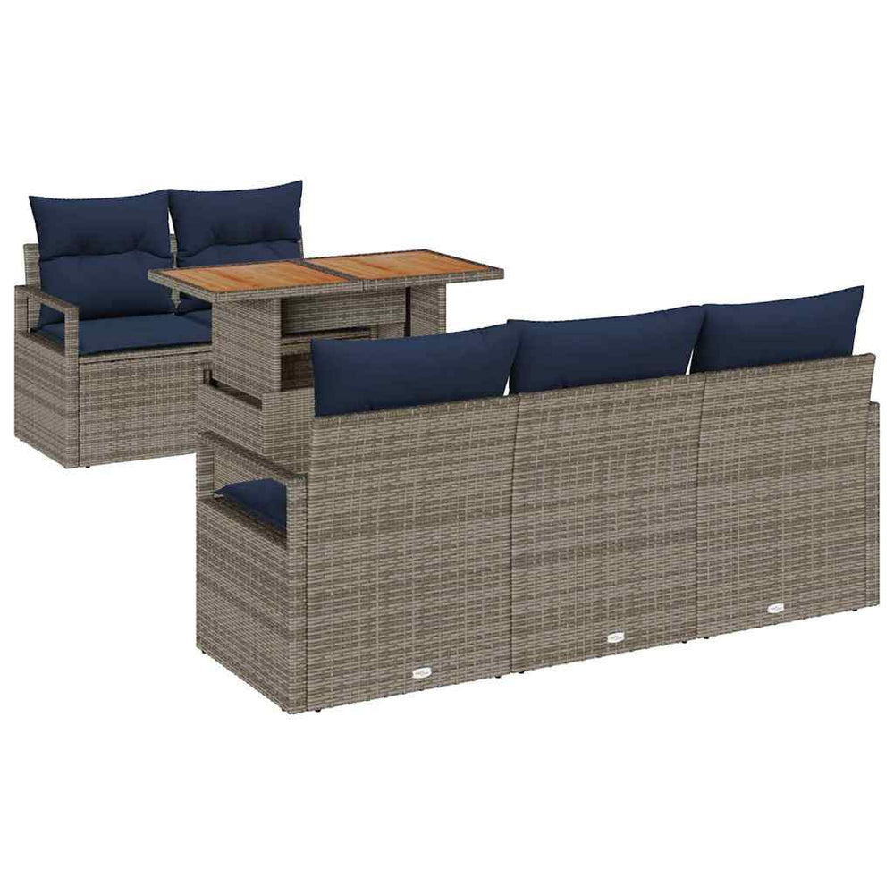 vidaXL Garden Sofa Set with Cushions 6 pcs Grey and Navy Blue