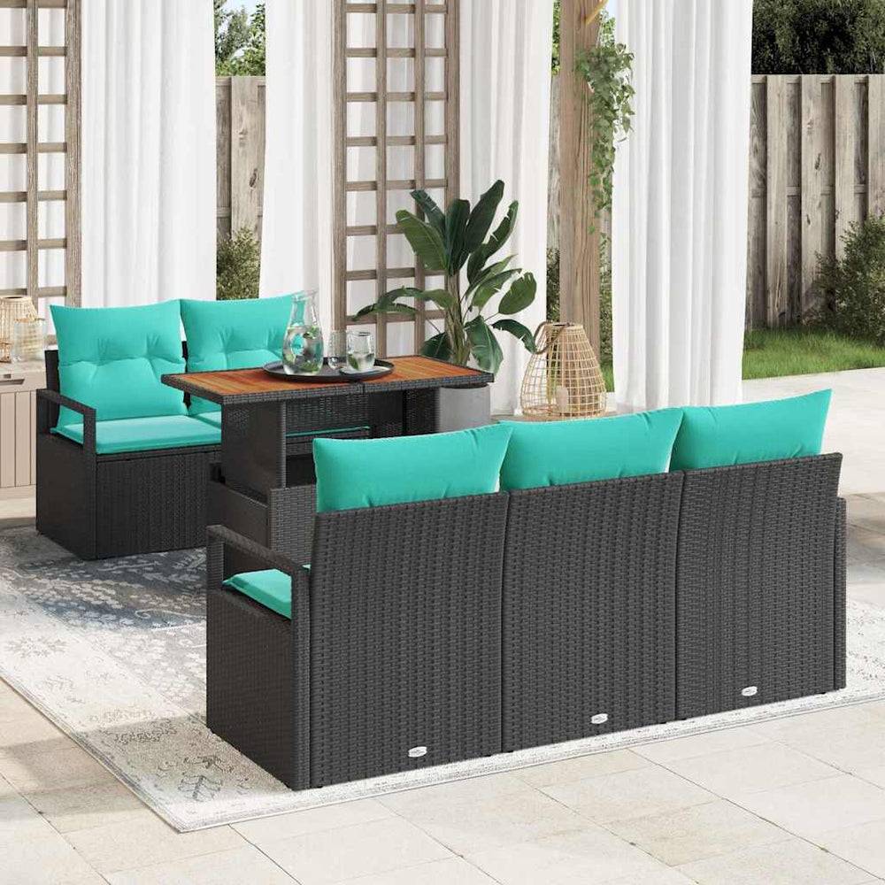 vidaXL Garden Sofa Set with Cushions 6 pcs Black and Blue