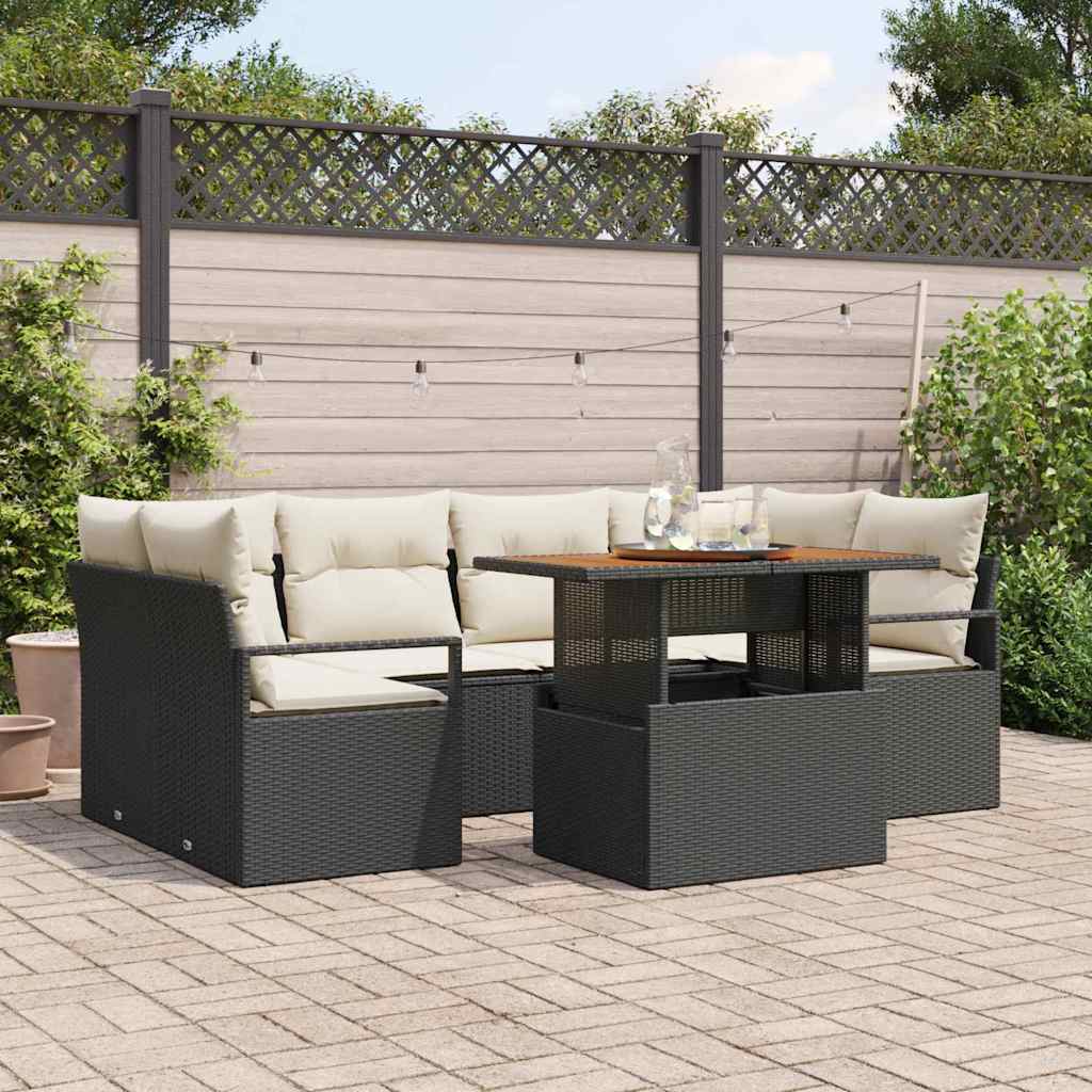 vidaXL Garden Sofa Set with Cushions 7 pcs Black and Cream