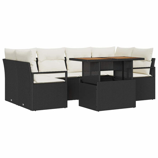 vidaXL Garden Sofa Set with Cushions 7 pcs Black and Cream