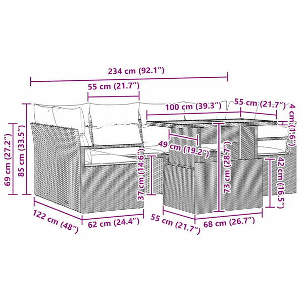 vidaXL Garden Sofa Set with Cushions 7 pcs Black and Cream