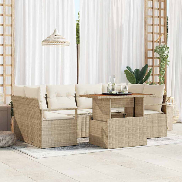 vidaXL Garden Sofa Set with Cushions 7 pcs Beige and Cream
