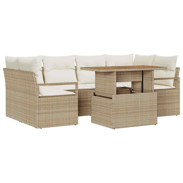 vidaXL Garden Sofa Set with Cushions 7 pcs Beige and Cream