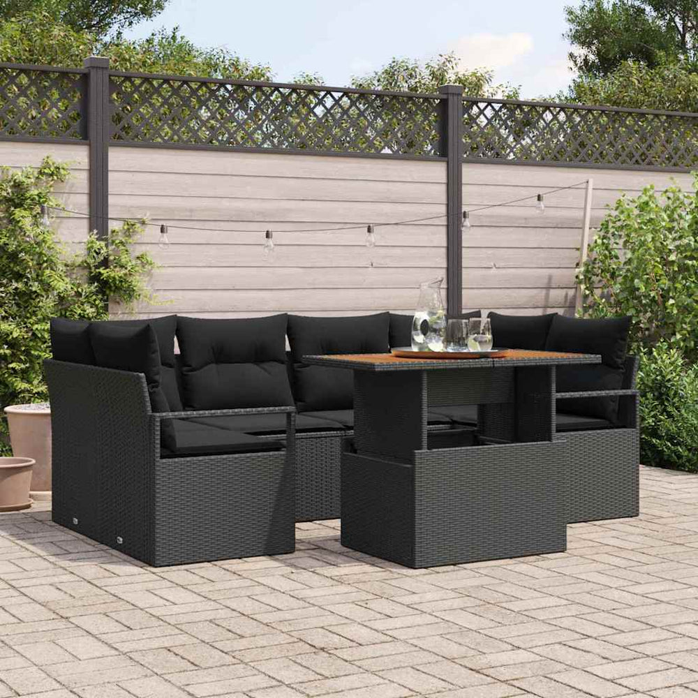 vidaXL Garden Sofa Set with Cushions 7 pcs Black