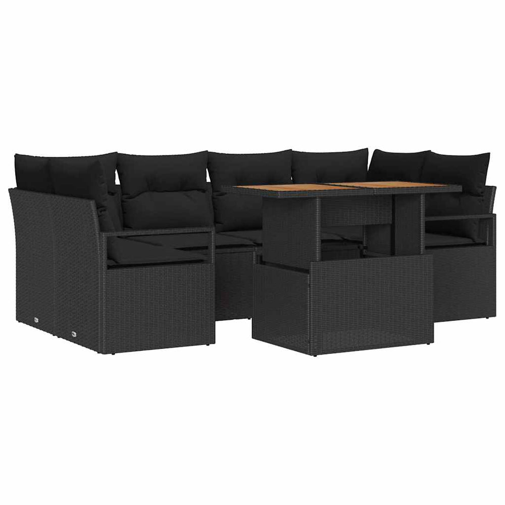 vidaXL Garden Sofa Set with Cushions 7 pcs Black
