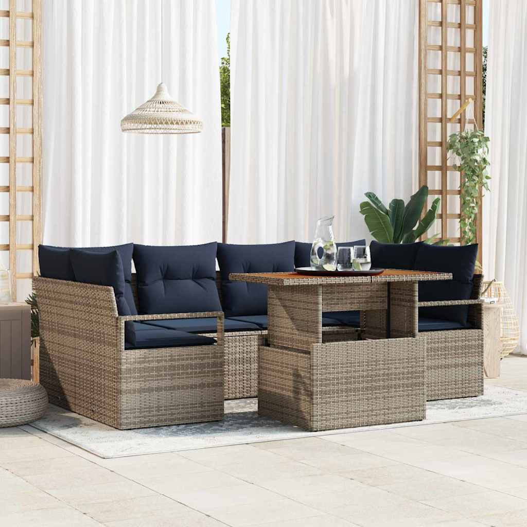 vidaXL Garden Sofa Set with Cushions 7 pcs Grey and Navy Blue