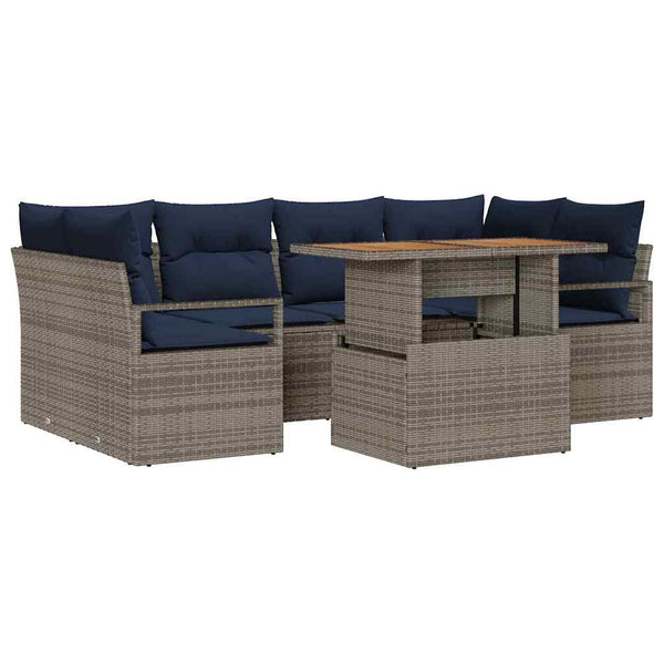 vidaXL Garden Sofa Set with Cushions 7 pcs Grey and Navy Blue