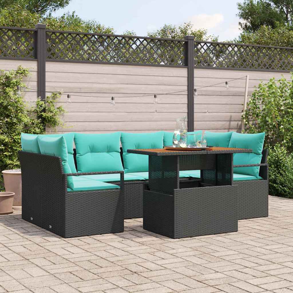 vidaXL Garden Sofa Set with Cushions 7 pcs Black and Blue