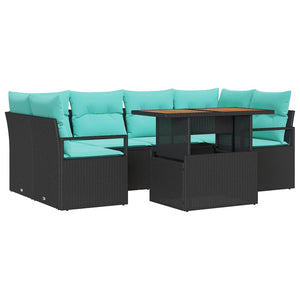 vidaXL Garden Sofa Set with Cushions 7 pcs Black and Blue