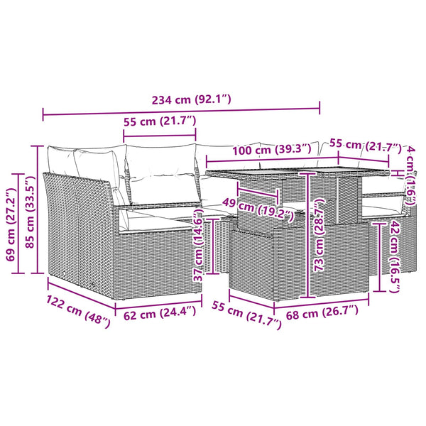 vidaXL Garden Sofa Set with Cushions 7 pcs Black and Blue