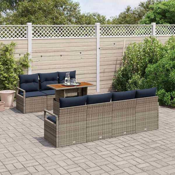 vidaXL Garden Sofa Set with Cushions 8 pcs Grey and Blue