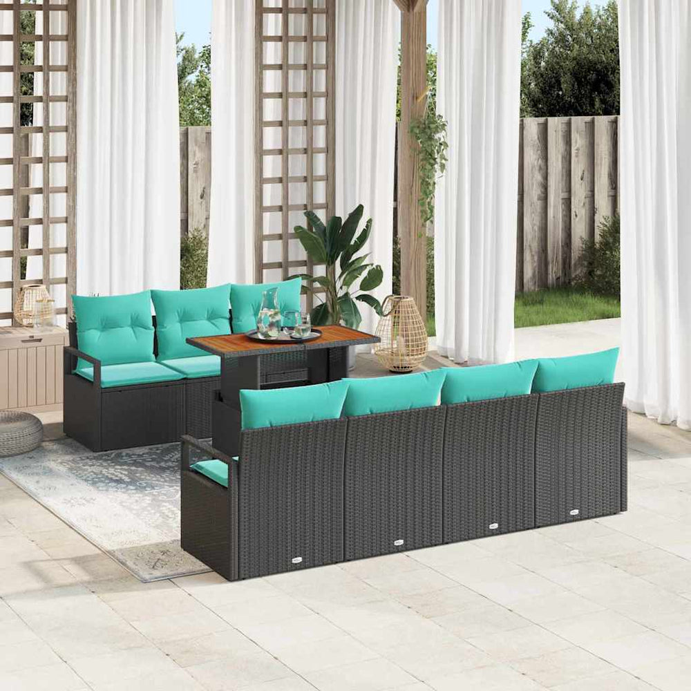 vidaXL Garden Sofa Set with Cushions 8 pcs Black and Teal