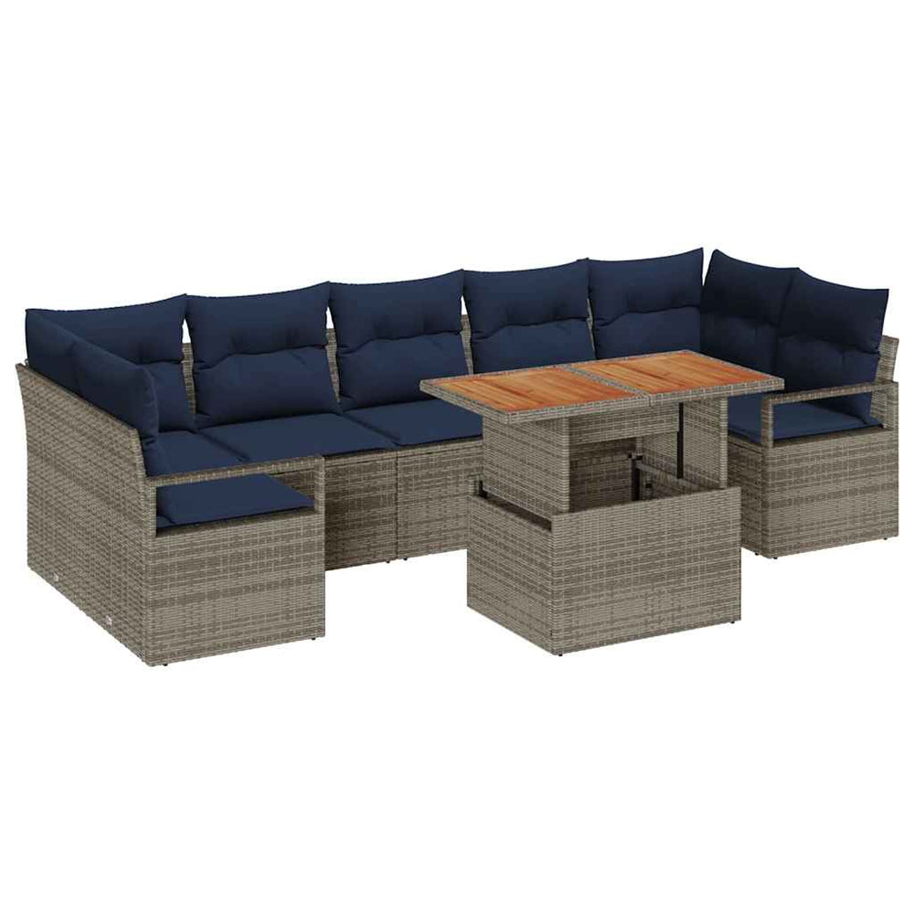 vidaXL Garden Sofa Set with Cushions 8 pcs Grey and Navy Blue