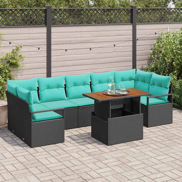 vidaXL Garden Sofa Set with Cushions 8 pcs Black and Teal