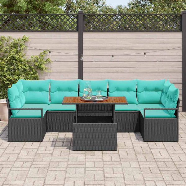 vidaXL Garden Sofa Set with Cushions 8 pcs Black and Teal