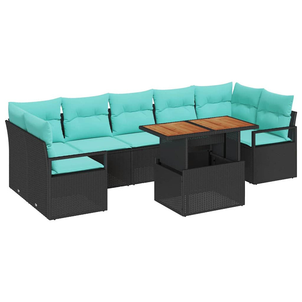 vidaXL Garden Sofa Set with Cushions 8 pcs Black and Teal
