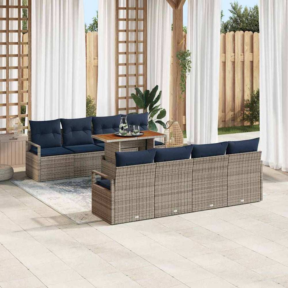 Garten Sofa Set Grau Marineblau 9-teilig