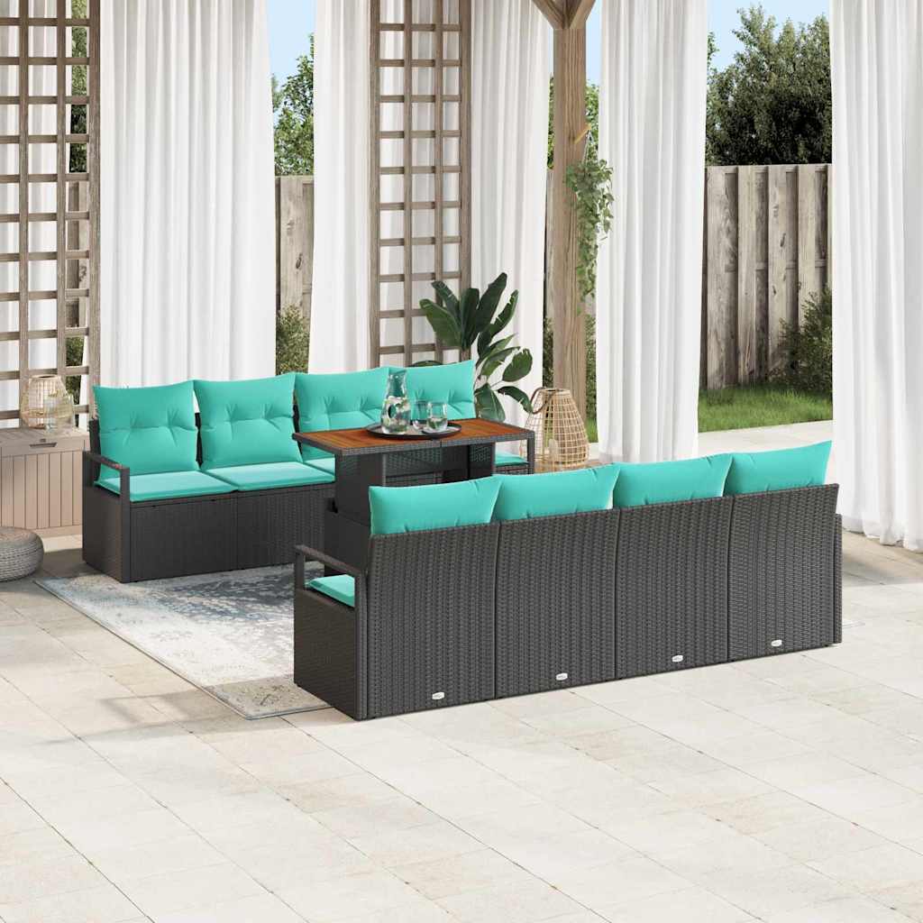 vidaXL Garden Sofa Set with Cushions 9 pcs Black and Teal