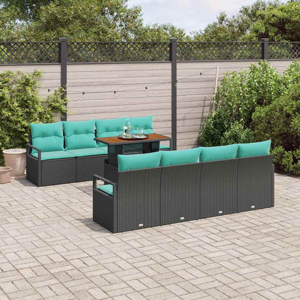 vidaXL Garden Sofa Set with Cushions 9 pcs Black and Teal