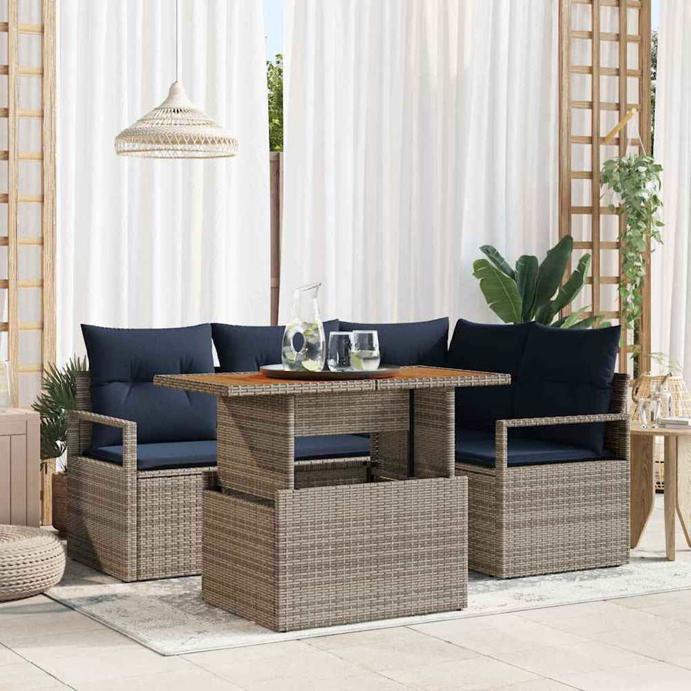 vidaXL Outdoor Dining Set with Cushions 5 pcs Grey and Navy Blue