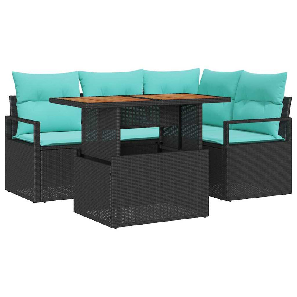 vidaXL Garden Dining Set with Cushions 5 pcs Black and Teal