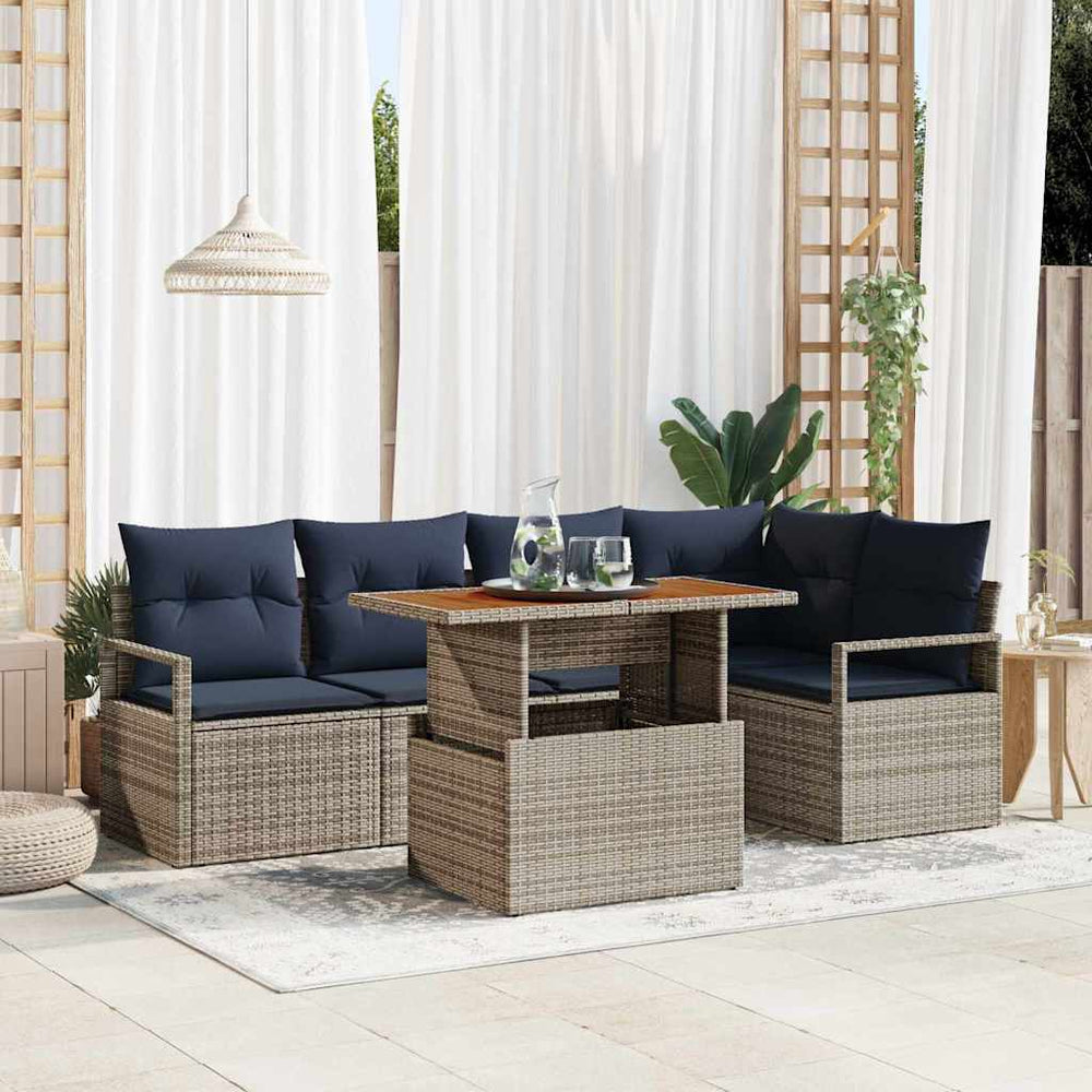 vidaXL Outdoor Dining Set with Cushions 6 pcs Grey and Navy Blue