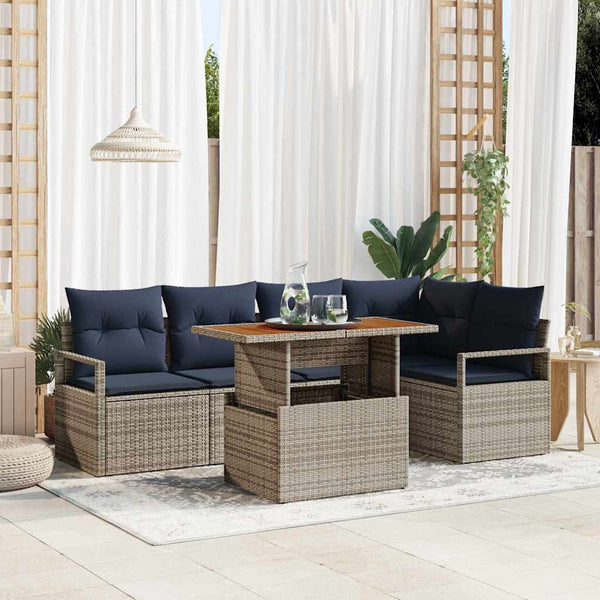 vidaXL Outdoor Dining Set with Cushions 6 pcs Grey and Navy Blue