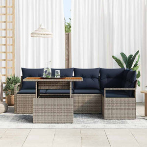 vidaXL Outdoor Dining Set with Cushions 6 pcs Grey and Navy Blue