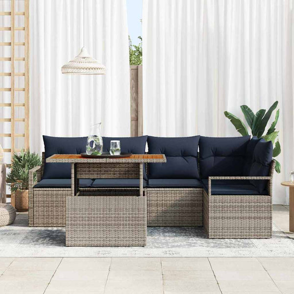 vidaXL Outdoor Dining Set with Cushions 6 pcs Grey and Navy Blue