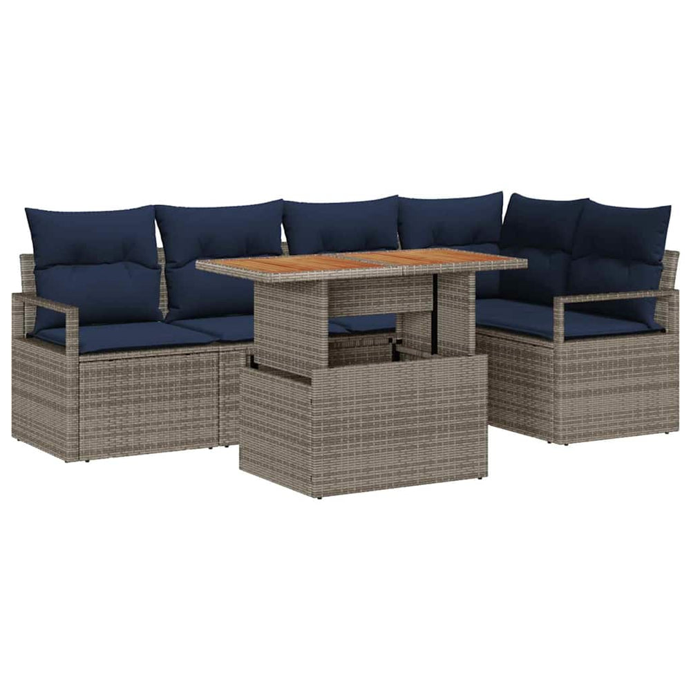 vidaXL Outdoor Dining Set with Cushions 6 pcs Grey and Navy Blue