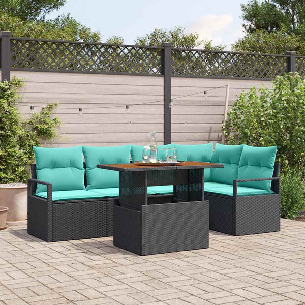vidaXL Garden Dining Set with Cushions 6 pcs Black and Teal