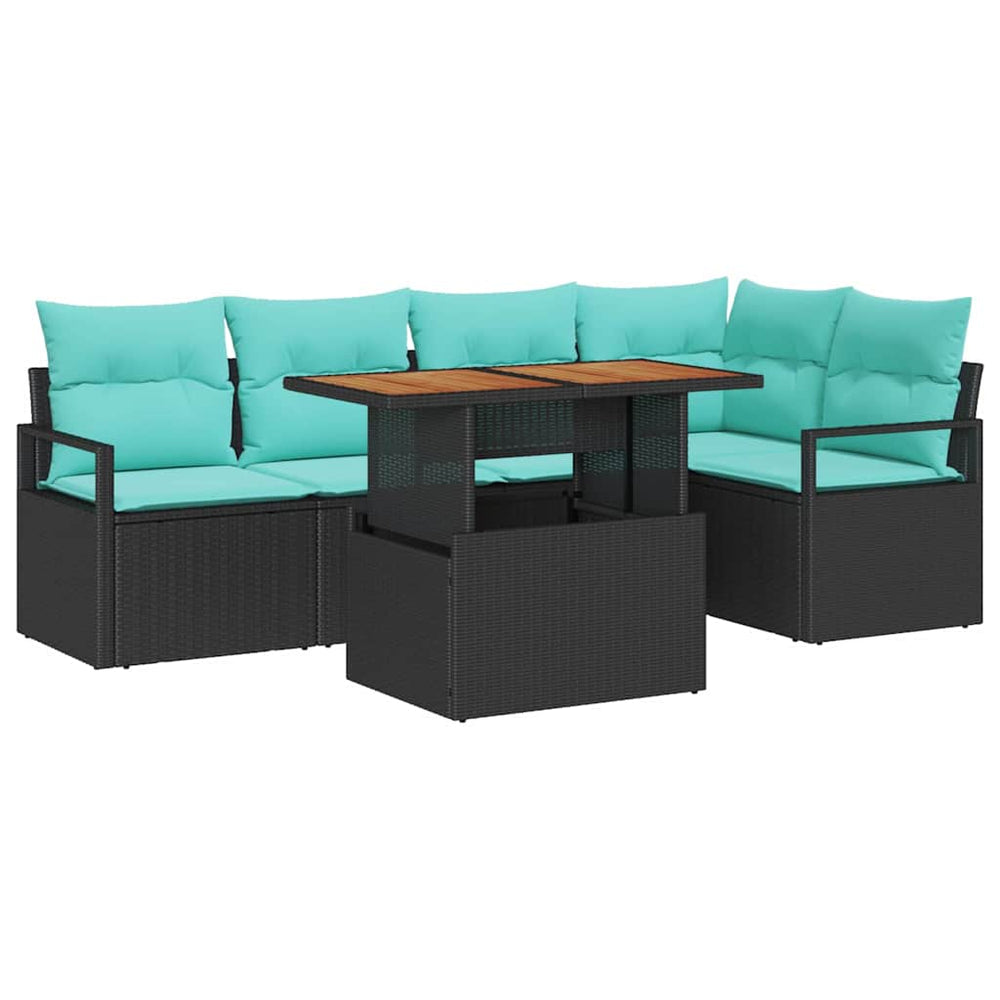 vidaXL Garden Dining Set with Cushions 6 pcs Black and Teal