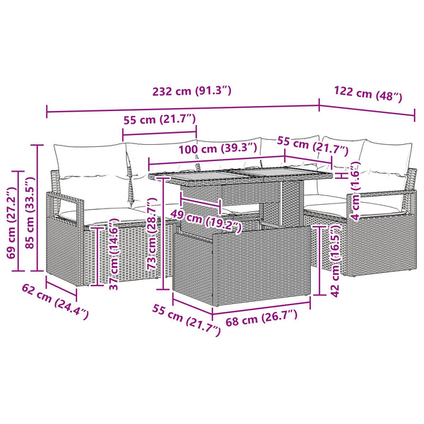 vidaXL Garden Dining Set with Cushions 6 pcs Black and Teal