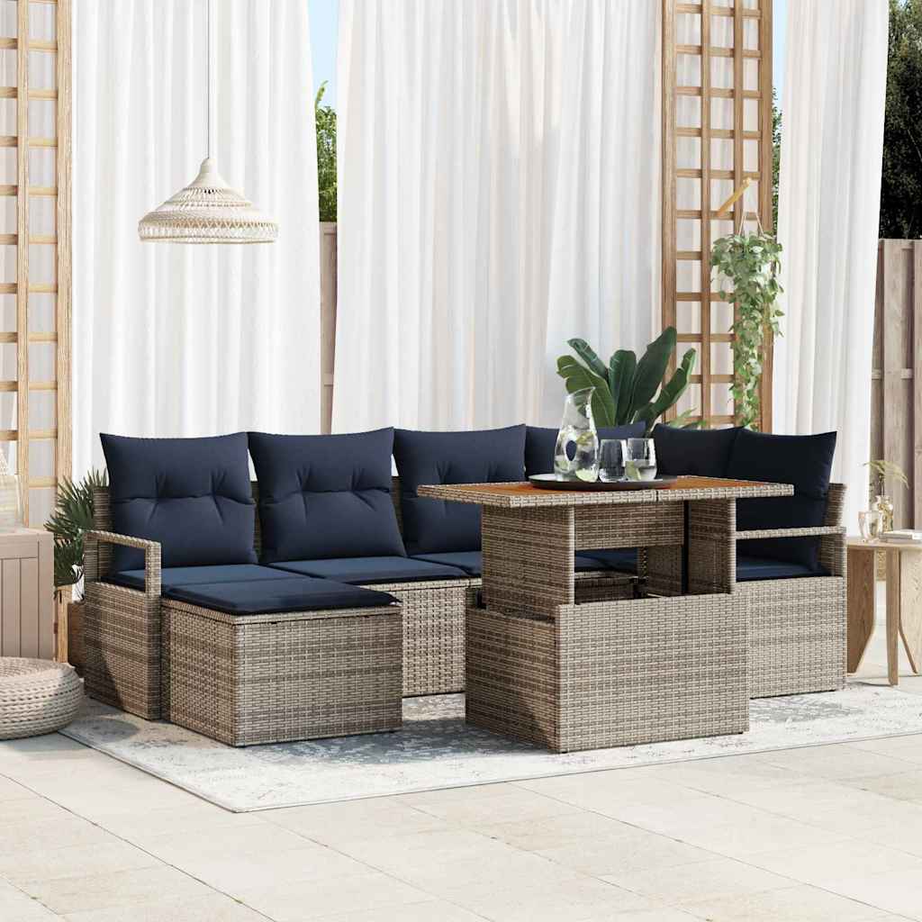 vidaXL Garden Dining Set with Cushions 7 pcs Grey and Navy Blue