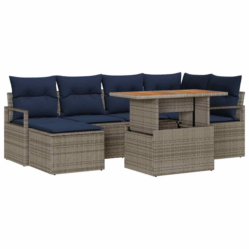 vidaXL Garden Dining Set with Cushions 7 pcs Grey and Navy Blue
