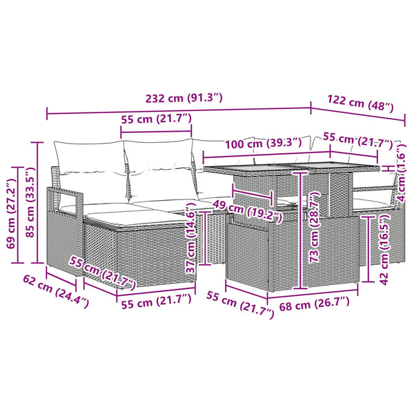 Garten Essgruppe Schwarz Teal 7-teilig