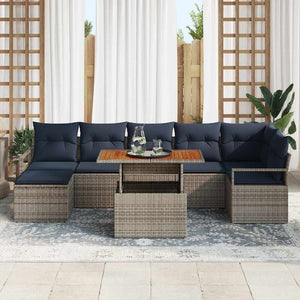 Garten Essgruppe mit Kissen, 8-teilig, Grau/Marineblau