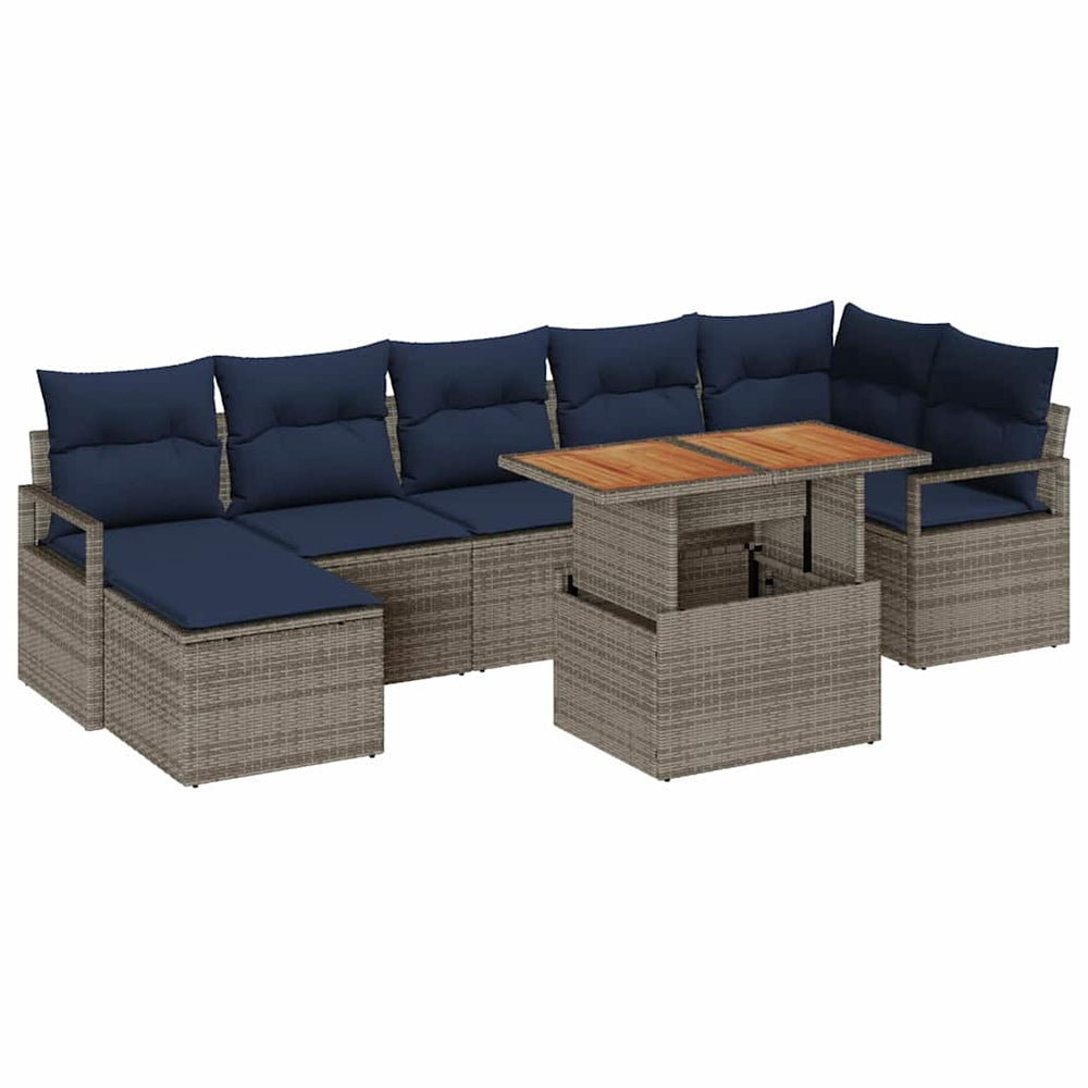 Garten Essgruppe mit Kissen, 8-teilig, Grau/Marineblau